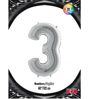 Kikajoy Rakam Folyo Balon 40" Gümüş -3-