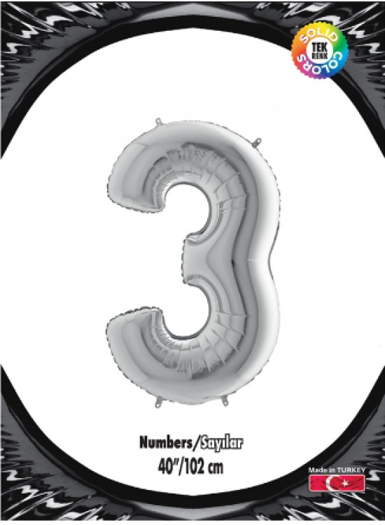 Kikajoy Rakam Folyo Balon 40" Gümüş -3-