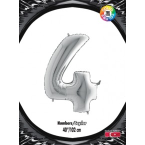 Kikajoy Rakam Folyo Balon 40" Gümüş -4-
