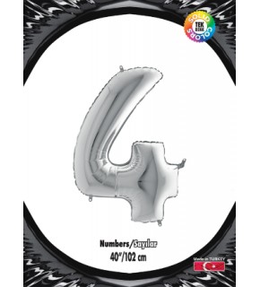 Kikajoy Rakam Folyo Balon 40" Gümüş -4-