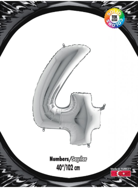 Kikajoy Rakam Folyo Balon 40" Gümüş -4-