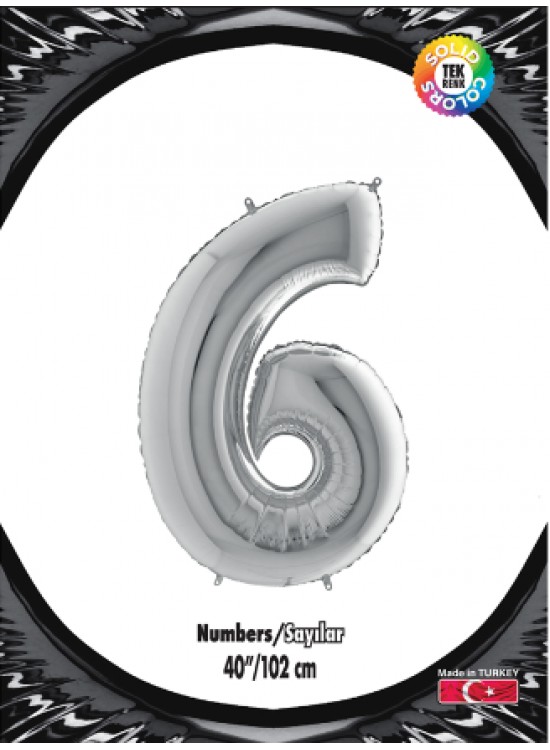 Kikajoy Rakam Folyo Balon 40" Gümüş -6-