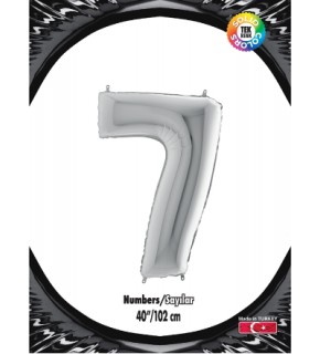 Kikajoy Rakam Folyo Balon 40" Gümüş -7-