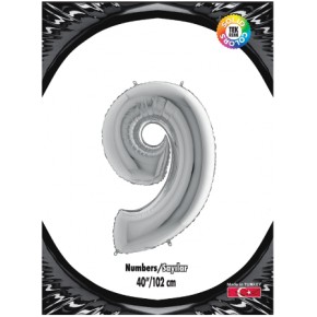 Kikajoy Rakam Folyo Balon 40" Gümüş -9-