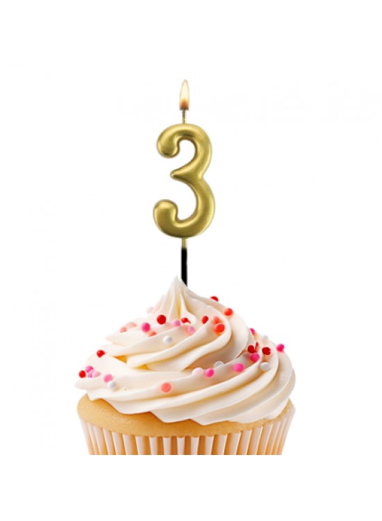 Kikajoy Rakam Mum 7cm Altın 3 Kikajoy Rakam Mum 7cm Altın 3