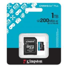 Kingston SDCG4-1TB 1TB microSDXC Canvas Go Plus Gen4 200MB-s A2 U3 V30 Card + ADP Hafıza Kartı