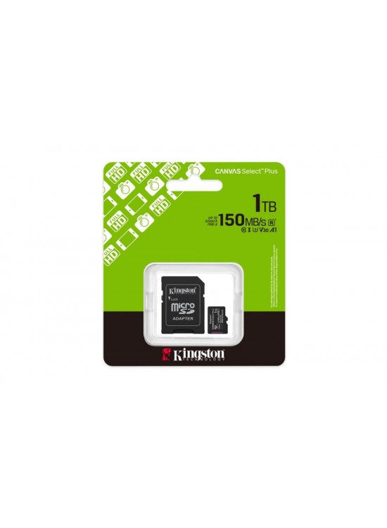 Kingston SDCS3-1TB 1TB microSDXC Canvas Select Plus Gen3 150MB-s A1 Card + Adapter Hafıza Kartı