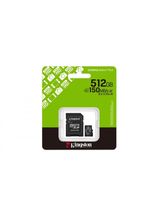 Kingston SDCS3-512GB 512GB microSDXC Canvas Select Plus Gen3 150MB-s A1 Card + Adapter Hafıza Kartı