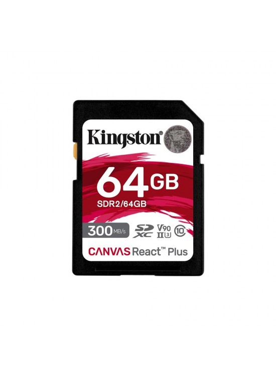 Kingston SDR2-64GB Canvas React Plus SDXC UHS-II 300R-260W U3 V90 for Full HD-4K-8K Hafıza Kartı