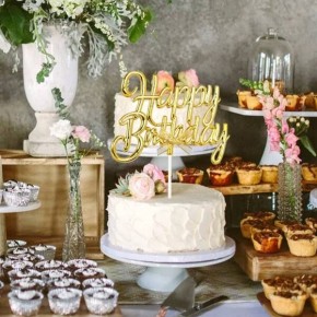 Krom Renk Pasta Üzeri Çubuklu Happy Birthday