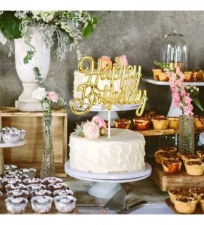 Krom Renk Pasta Üzeri Çubuklu Happy Birthday