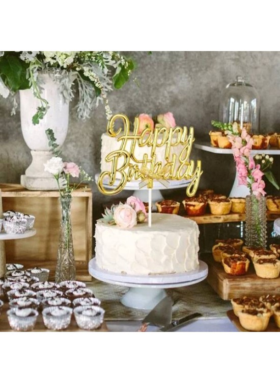 Krom Renk Pasta Üzeri Çubuklu Happy Birthday