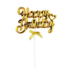 Krom Renk Pasta Üzeri Çubuklu Happy Birthday