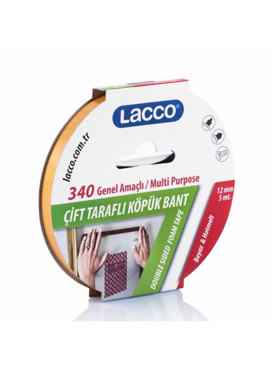 Lacco Çift Taraflı Köpük Bant 12Mmx5M  340