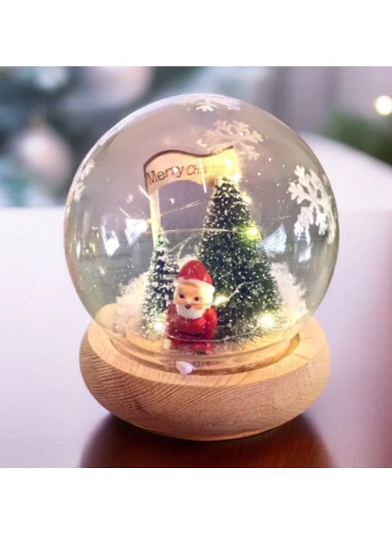 Ledli Cam Küre Merry Christmas Karlı - Süs Eşya