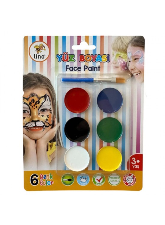 Lino Yüz Boyası 6 Renk Tablet Fırçalı Yıkanabilir Ln-904