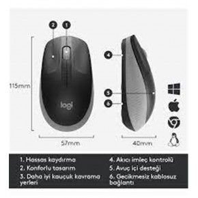 Logitech 910-005909 M191 Mavi Büyük Boy Kablosuz Mouse Optik 1000 Dpı Buton
