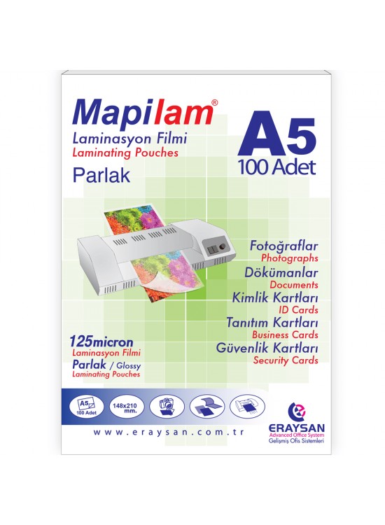 Mapi Laminasyon Filmi Sıcak Parlak A5 125 MIC 102 12 05 (1 Adet)
