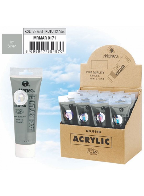 Maries Akrilik Boya 75 ML Silver (Gümüş) 815-121 Maries Akrilik Boya 75 ML Silver (Gümüş) 815-121