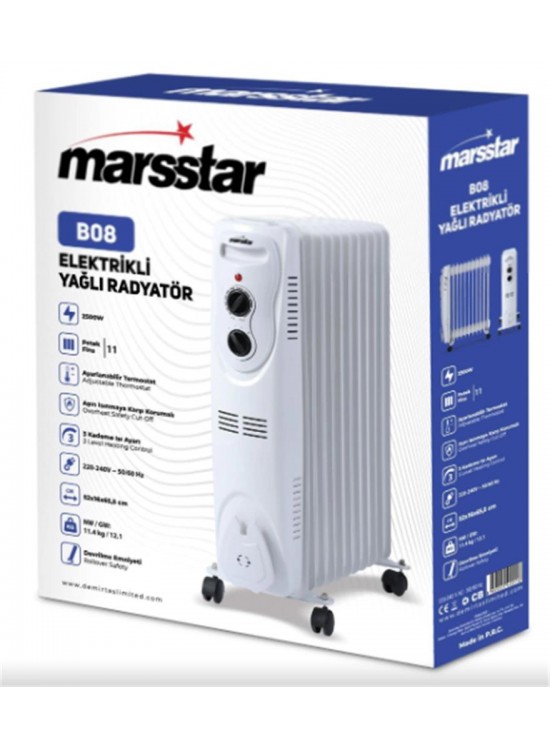 Marsstar B-08 11 Dilim Yağlı Radyatör 3 Kademe Isı ayarı 2500w Marsstar B-08 11 Dilim Yağlı Radyatör 3 Kademe Isı ayarı 2500w