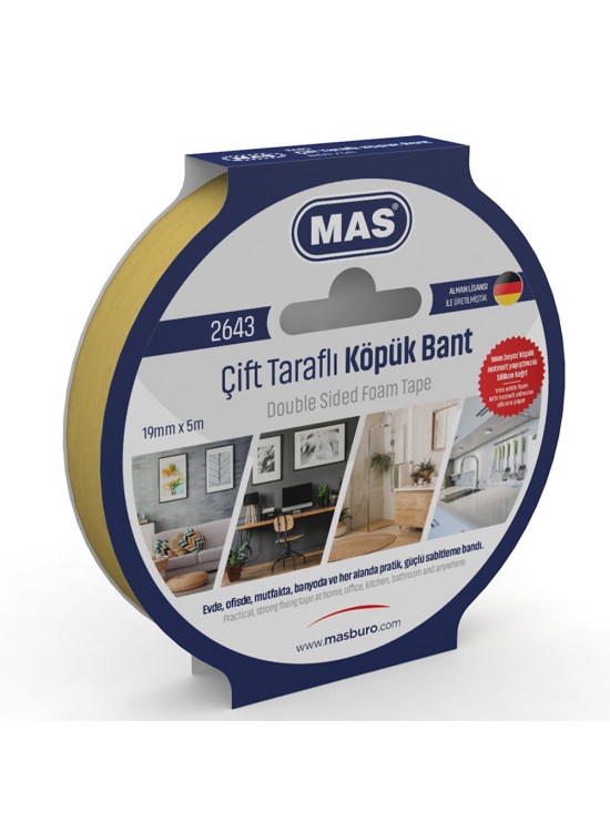 Mas Çift Taraflı Köpük Bant 19 MM x 5 M 2643 Mas Çift Taraflı Köpük Bant 19 MM x 5 M 2643