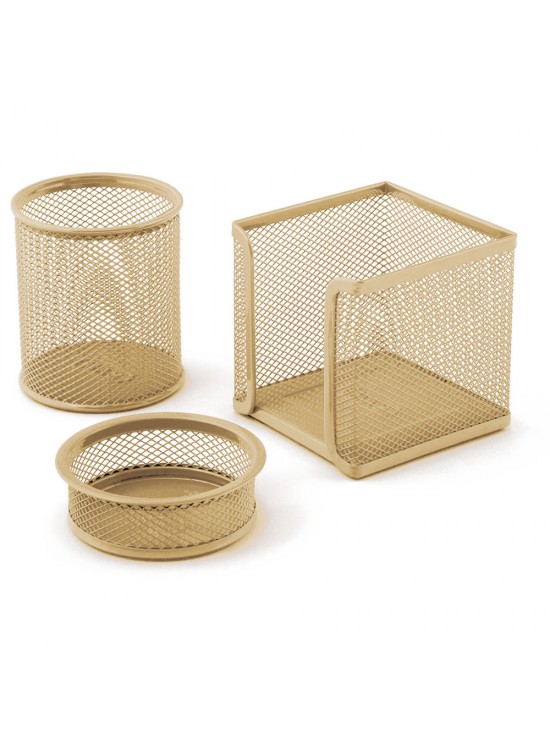 Mas Masa Seti Ataşlık-Kağıtlık-Kalemlik 3 LÜ Metal Perforeli Gold 505