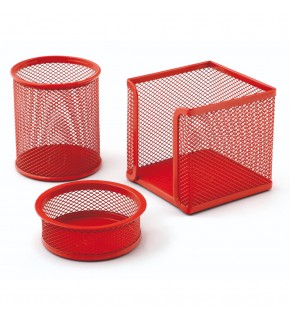 Mas Masa Seti Ataşlık-Kağıtlık-Kalemlik 3 LÜ Metal Perforeli Kırmızı 505
