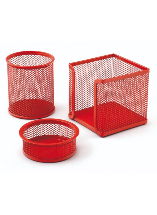 Mas Masa Seti Ataşlık-Kağıtlık-Kalemlik 3 LÜ Metal Perforeli Kırmızı 505