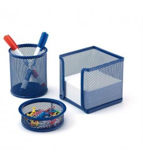 Mas Masa Seti Ataşlık-Kağıtlık-Kalemlik 3 LÜ Metal Perforeli Mavi 505