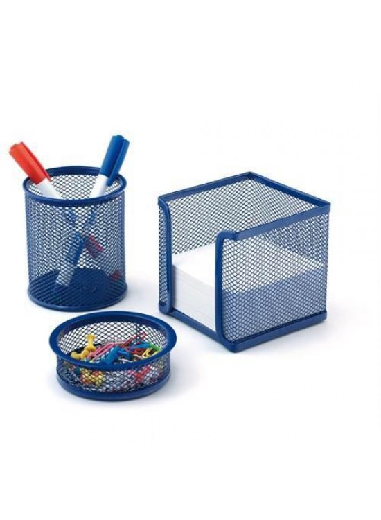 Mas Masa Seti Ataşlık-Kağıtlık-Kalemlik 3 LÜ Metal Perforeli Mavi 505
