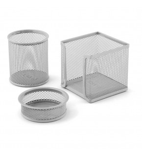 Mas Masa Seti Ataşlık-Kağıtlık-Kalemlik 3 LÜ Metal Perforeli Silver 505