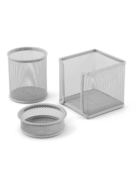 Mas Masa Seti Ataşlık-Kağıtlık-Kalemlik 3 LÜ Metal Perforeli Silver 505