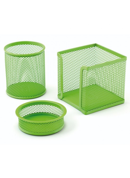 Mas Masa Seti Ataşlık-Kağıtlık-Kalemlik 3 LÜ Metal Perforeli Yeşil 505