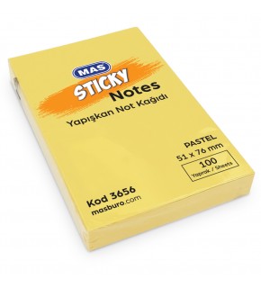 Mas Yapışkanlı Not Kağıdı 100 Syf 51x76 Pastel Sarı 3656 (1 Adet)