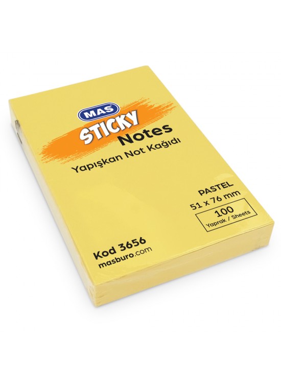 Mas Yapışkanlı Not Kağıdı 100 Syf 51x76 Pastel Sarı 3656 (1 Adet) Mas Yapışkanlı Not Kağıdı 100 Syf 51x76 Pastel Sarı 3656 (1 Adet)