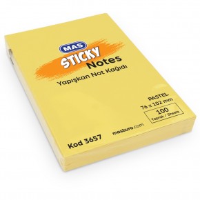 Mas Yapışkanlı Not Kağıdı 100 Syf 76x102 Pastel Sarı 3657 (1 Adet)