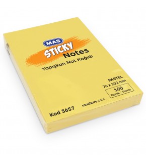 Mas Yapışkanlı Not Kağıdı 100 Syf 76x102 Pastel Sarı 3657 (1 Adet)