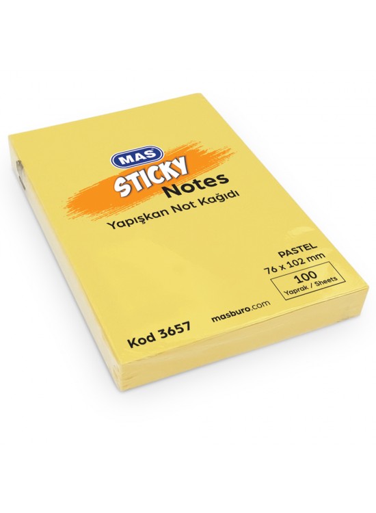 Mas Yapışkanlı Not Kağıdı 100 Syf 76x102 Pastel Sarı 3657 (1 Adet)