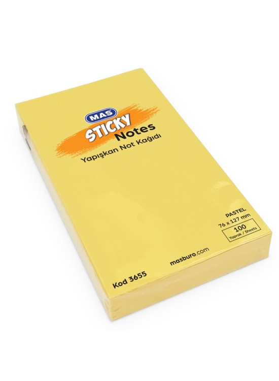 Mas Yapışkanlı Not Kağıdı 100 Syf 76x127 Pastel Sarı 3655 (1 Adet)