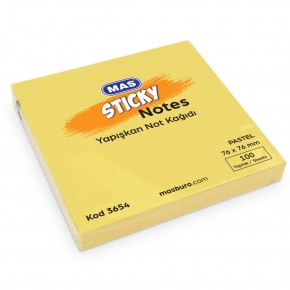 Mas Yapışkanlı Not Kağıdı 100 Syf 76x76 Pastel Sarı 3654 (1 Adet)