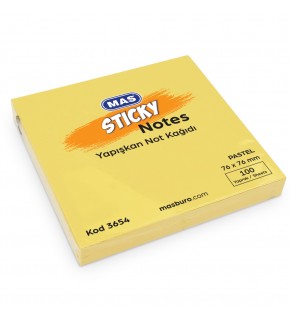 Mas Yapışkanlı Not Kağıdı 100 Syf 76x76 Pastel Sarı 3654 (1 Adet)