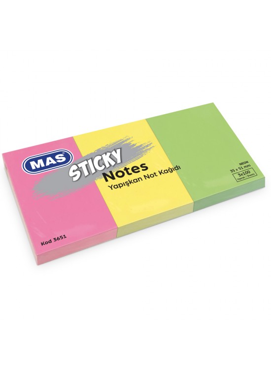 Mas Yapışkanlı Not Kağıdı 3 Blok 100 Syf 35x51 Neon 3651 (1 Adet) Mas Yapışkanlı Not Kağıdı 3 Blok 100 Syf 35x51 Neon 3651 (1 Adet)