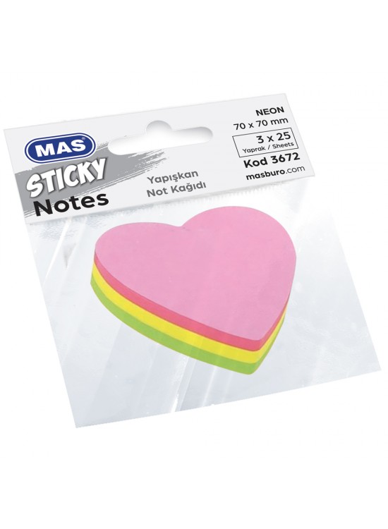 Mas Yapışkanlı Not kağıt 75 Syf Şekilli Kalp 3672 (1 Adet)