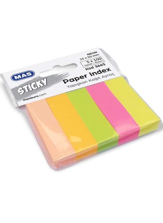Mas Yapışkanlı Not Kağıdı Ayraç 15x50 Neon 100 Syf 5 Renk 3665 (1 Adet) Mas Yapışkanlı Not Kağıdı Ayraç 15x50 Neon 100 Syf 5 Renk 3665 (1 Adet)
