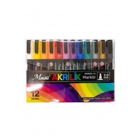 Masis Akrilik Markörü 925 12 Renk Pvc Paket Akm925-12