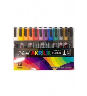 Masis Akrilik Markörü 925 12 Renk Pvc Paket Akm925-12