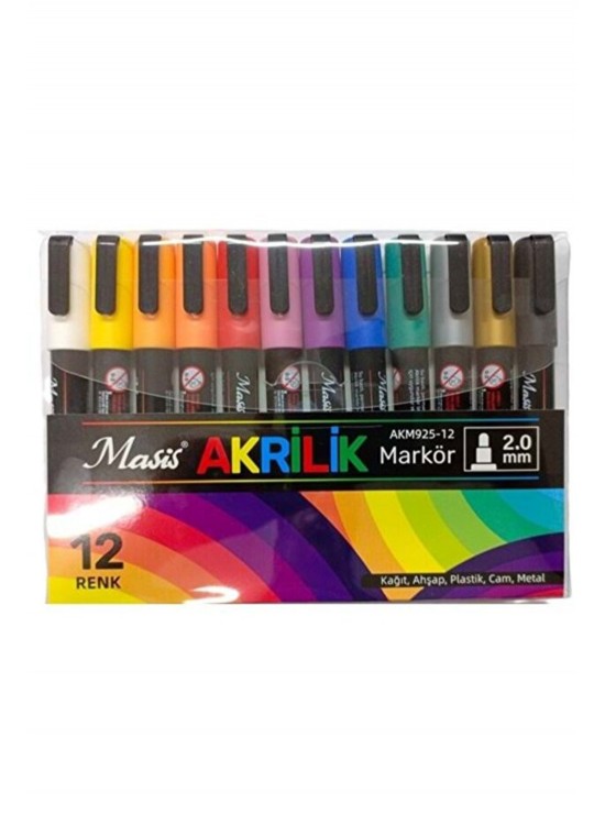 Masis Akrilik Markörü 925 12 Renk Pvc Paket Akm925-12