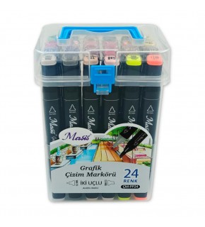 Masis Grafik Çizim Markörü İki Uçlu 24 Renk PP (1 Adet)