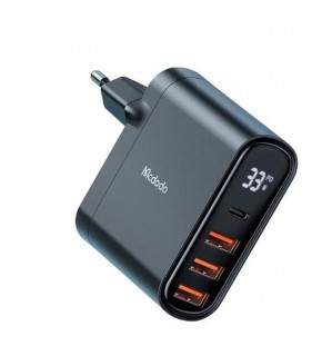 MCDODO CH-2250 33W 1xTYPE-C 3xUSB Girişli Dijital Göstergeli Şarj Adaptörü - Siyah