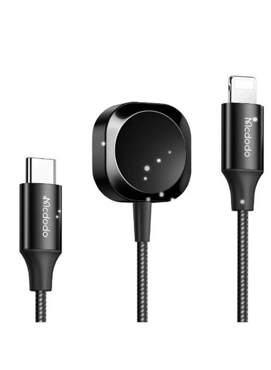 MCDODO CH-2980 Manyetik Apple Watch & Type-C to Lightning Kablosuz Şarj Cihazı -Siyah